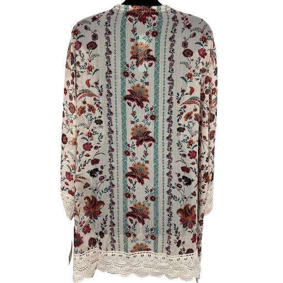 Mason & Belle Women Plus Size 3X Floral Open Front Kimono Cardigan Lace Trim New - Picture 6 of 10